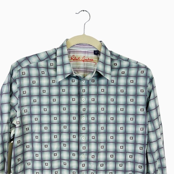Robert Graham Long Sleeve Shirt Check Print‎ Green Purple Men’s Size Large - Picture 4 of 8